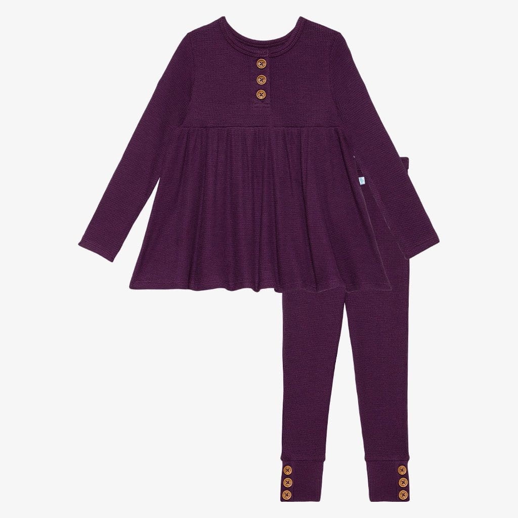 Plum Waffle Long Sleeve Henley Peplum Legging Set