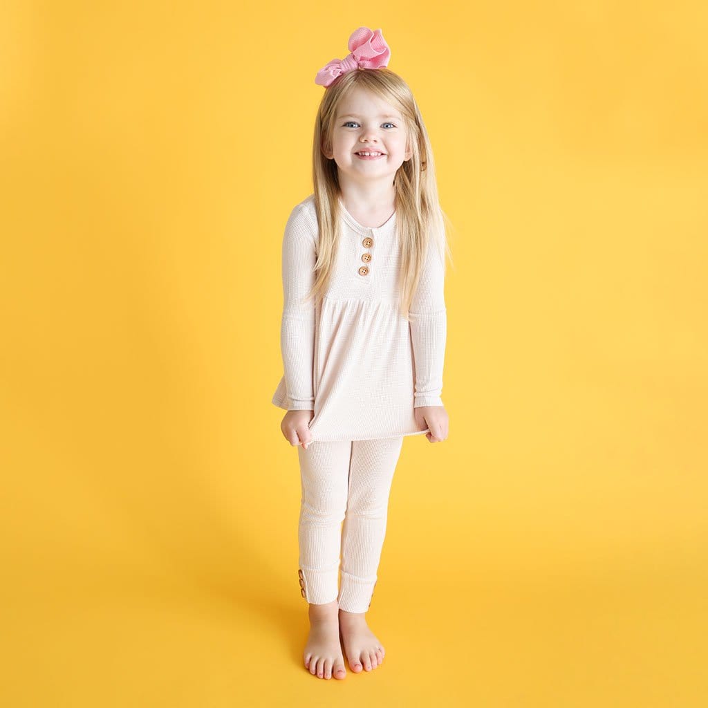 Sandy Blush Waffle Long Sleeve Henley Peplum Legging Set