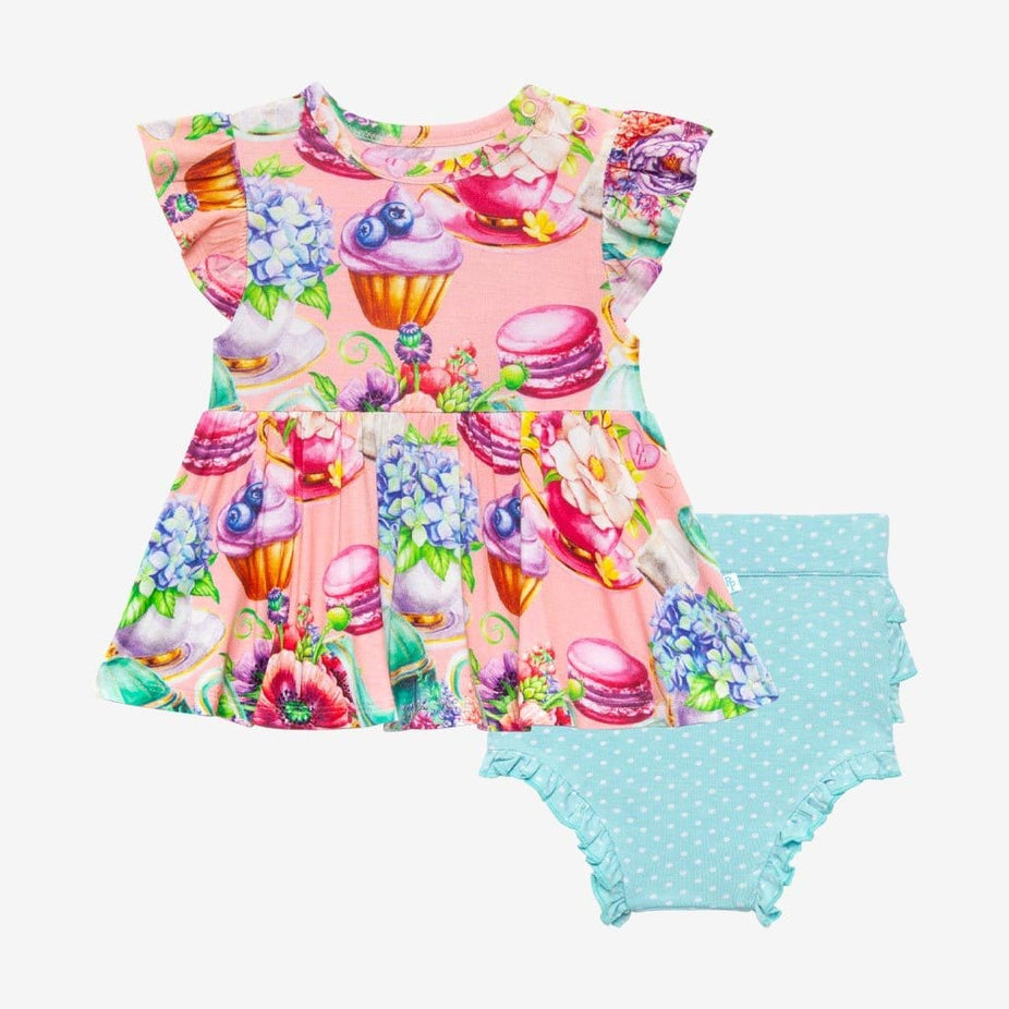 Elizabeth Ruffled Cap Sleeve Peplum Ruffled Bummie Set