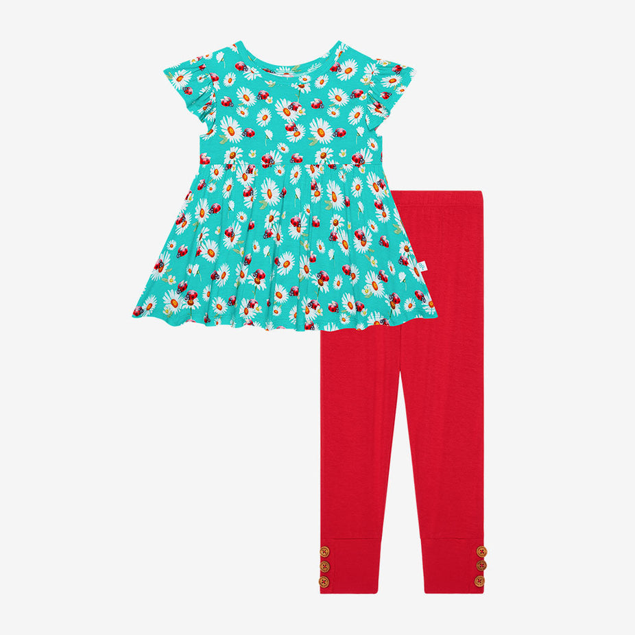 Ladybug Ruffled Cap Sleeve Peplum Legging Set