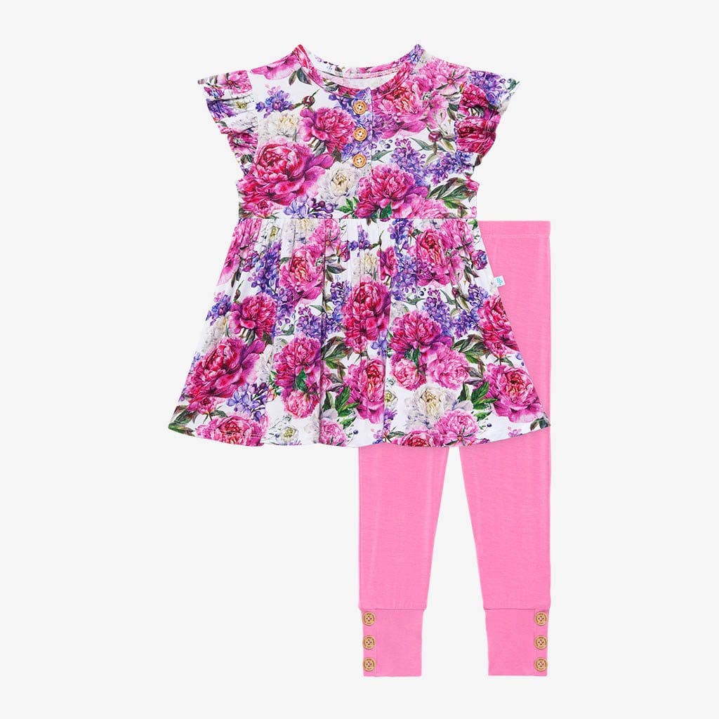 Floral Bella Ruffled Cap Sleeve Henley Peplum Legging Set