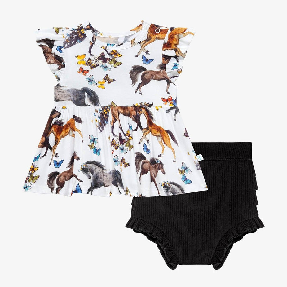 Animal printed Claire Ruffled Cap Sleeve Peplum Ruffled Bummie Set
