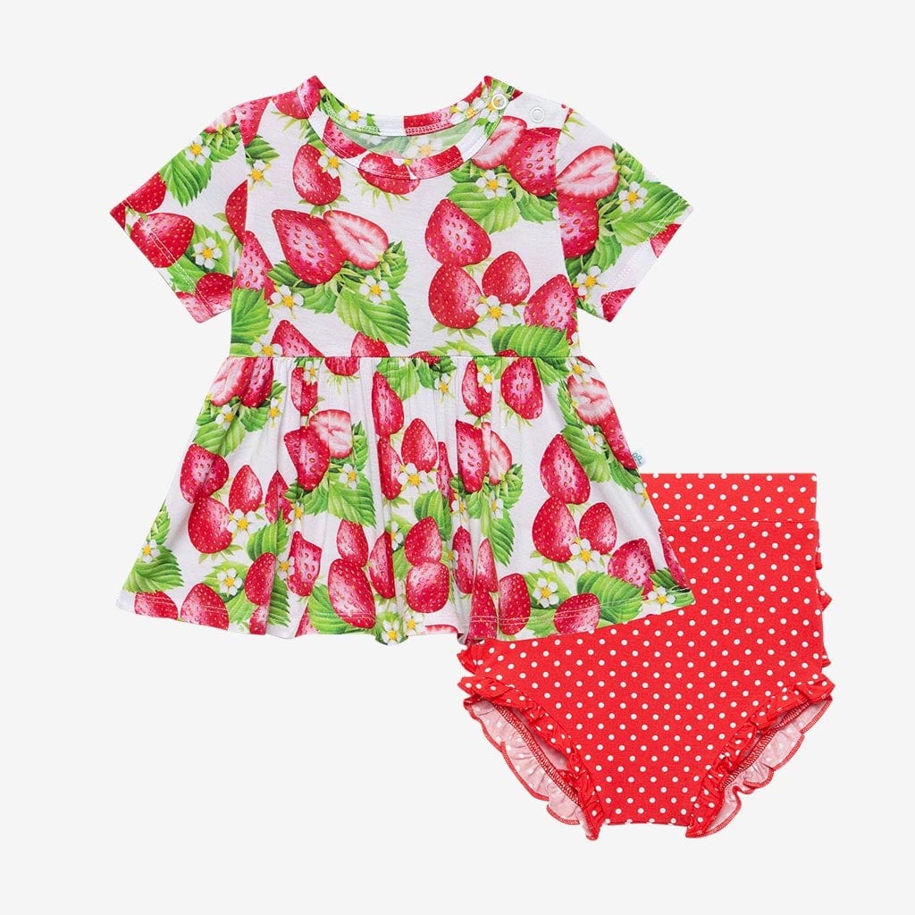 Callie Short Sleeve Peplum Ruffled Bummie Set