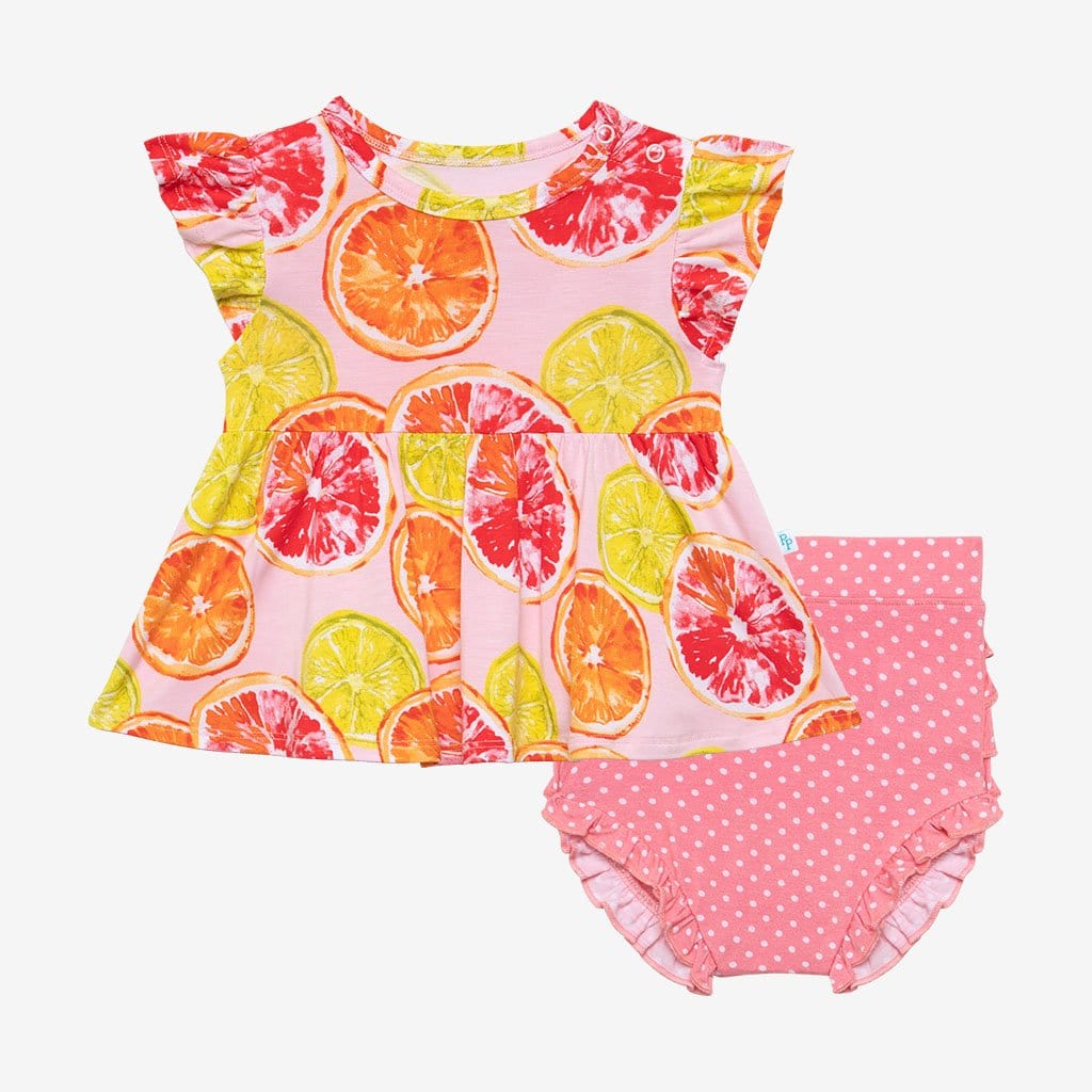 Citrine Ruffled Cap Sleeve Peplum Ruffled Bummie Set