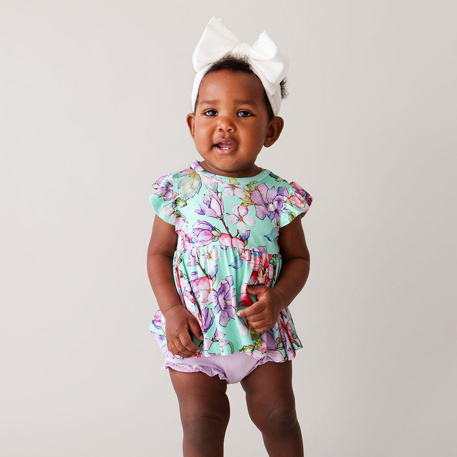 Diedre Ruffled Cap Sleeve Peplum Ruffled Bummie Set