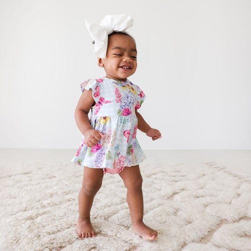 Baby on Nicolette Ruffled Cap Sleeve Peplum Ruffled Bummie Set