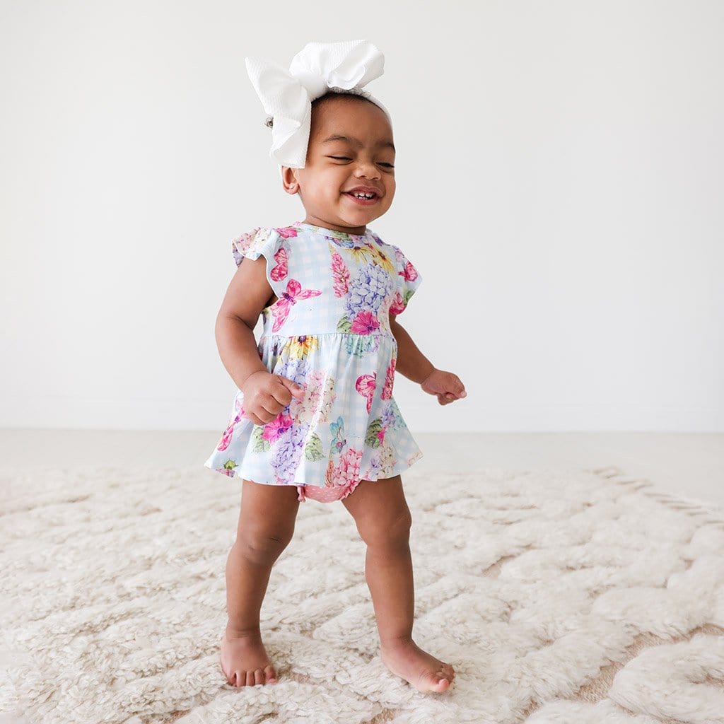 Baby on Nicolette Ruffled Cap Sleeve Peplum Ruffled Bummie Set