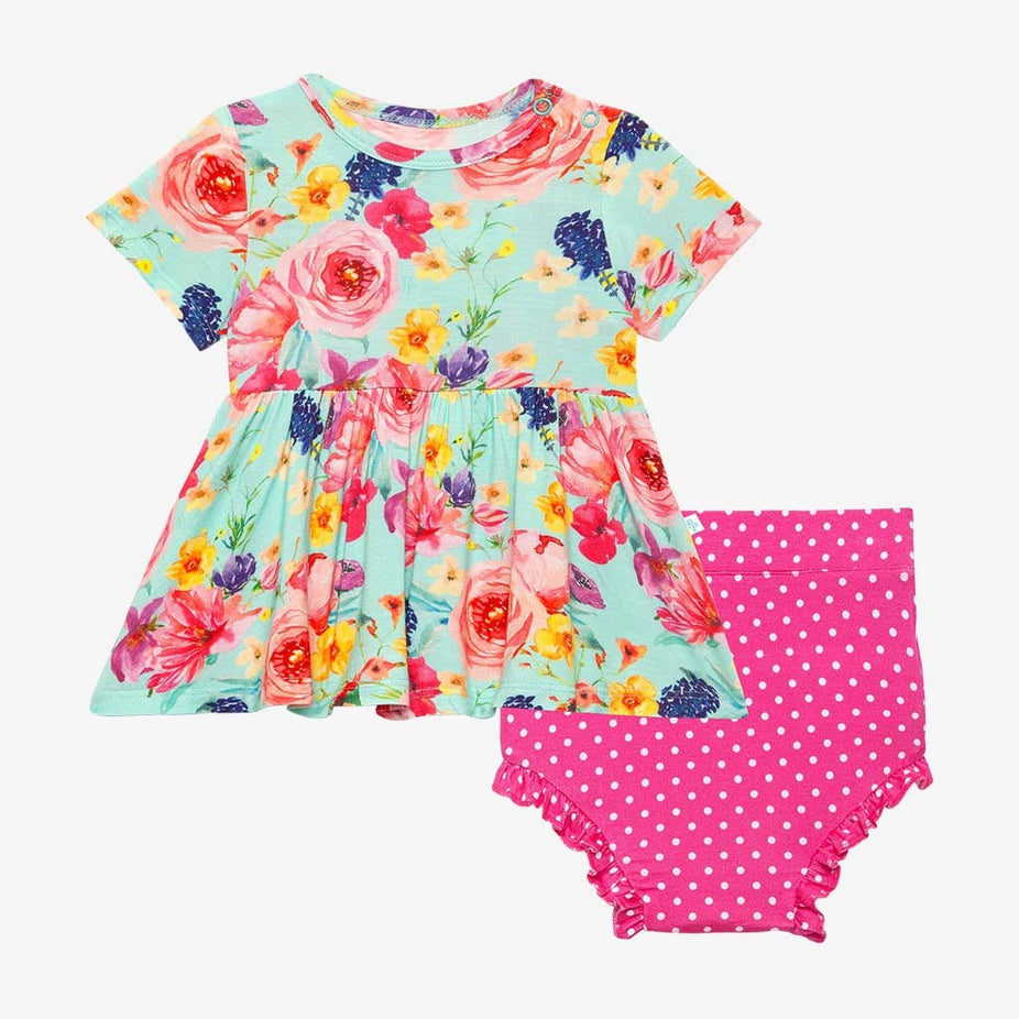 Olivia Mae Short Sleeve Peplum Ruffled Bummie Set