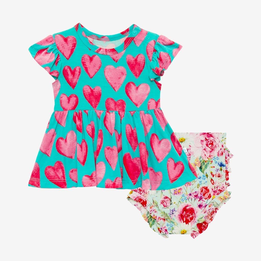 Queen of Hearts Ruffled Cap Sleeve Peplum Ruffled Bummie Set
