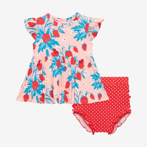 Strawberry Ruffled Cap Sleeve Peplum Ruffled Bummie Set