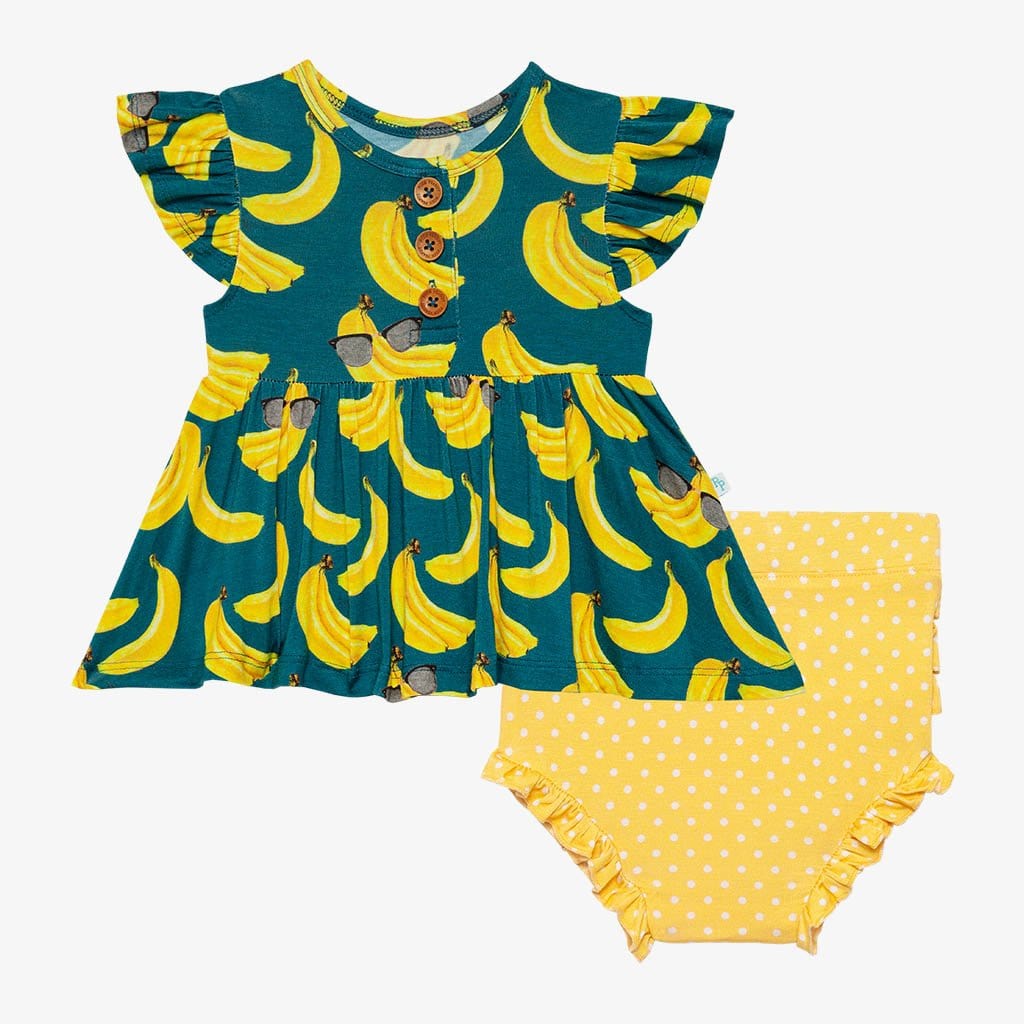 Bananas Ruffled Cap Sleeve Henley Peplum Ruffled Bummie Set