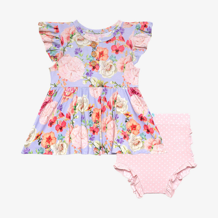 Bellamy Ruffled Cap Sleeve Henley Peplum Ruffled Bummie Set