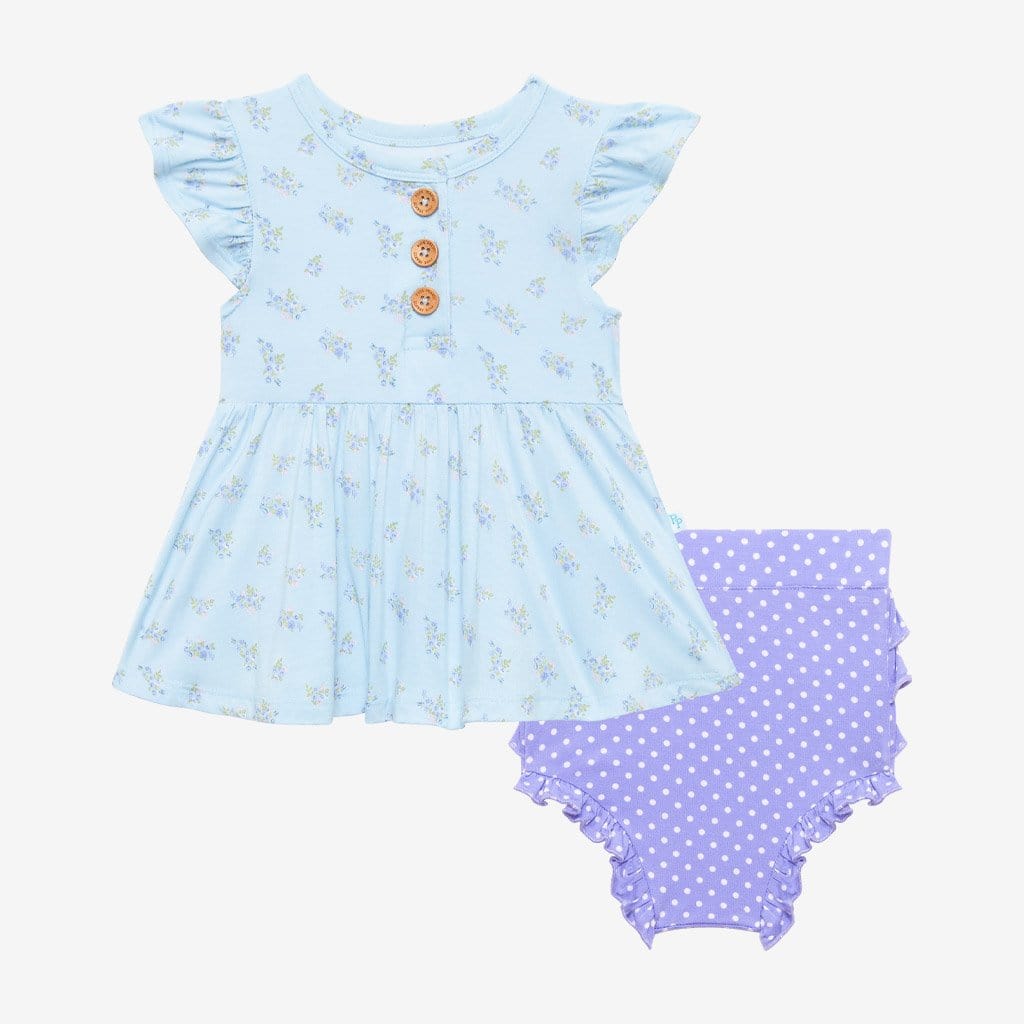 Grace Ruffled Cap Sleeve Henley Peplum Ruffled Bummie Set