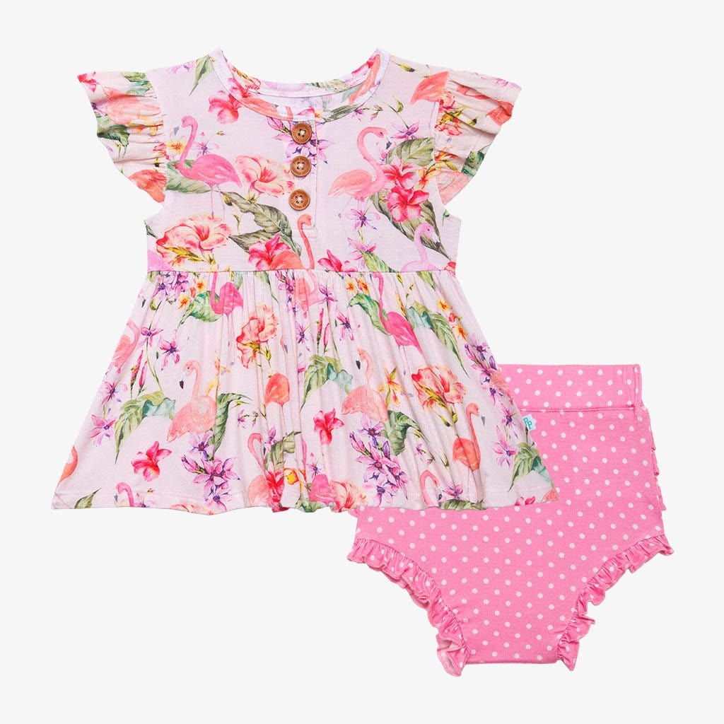 Leilani Ruffled Cap Sleeve Henley Peplum Ruffled Bummie Set