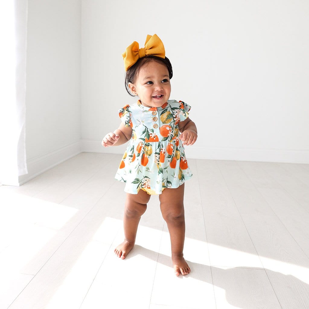 Mirabella Ruffled Cap Sleeve Henley Peplum Ruffled Bummie Set