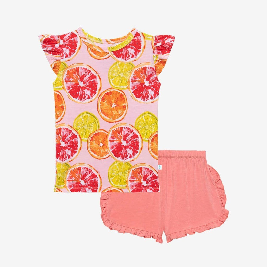 Citrine Ruffled Cap Sleeve Top Ruffled Short Set