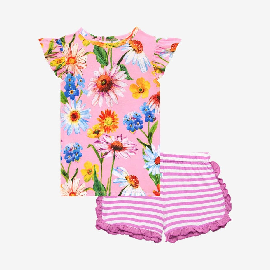 Kaileigh Ruffled Cap Sleeve Top Ruffled Short Set
