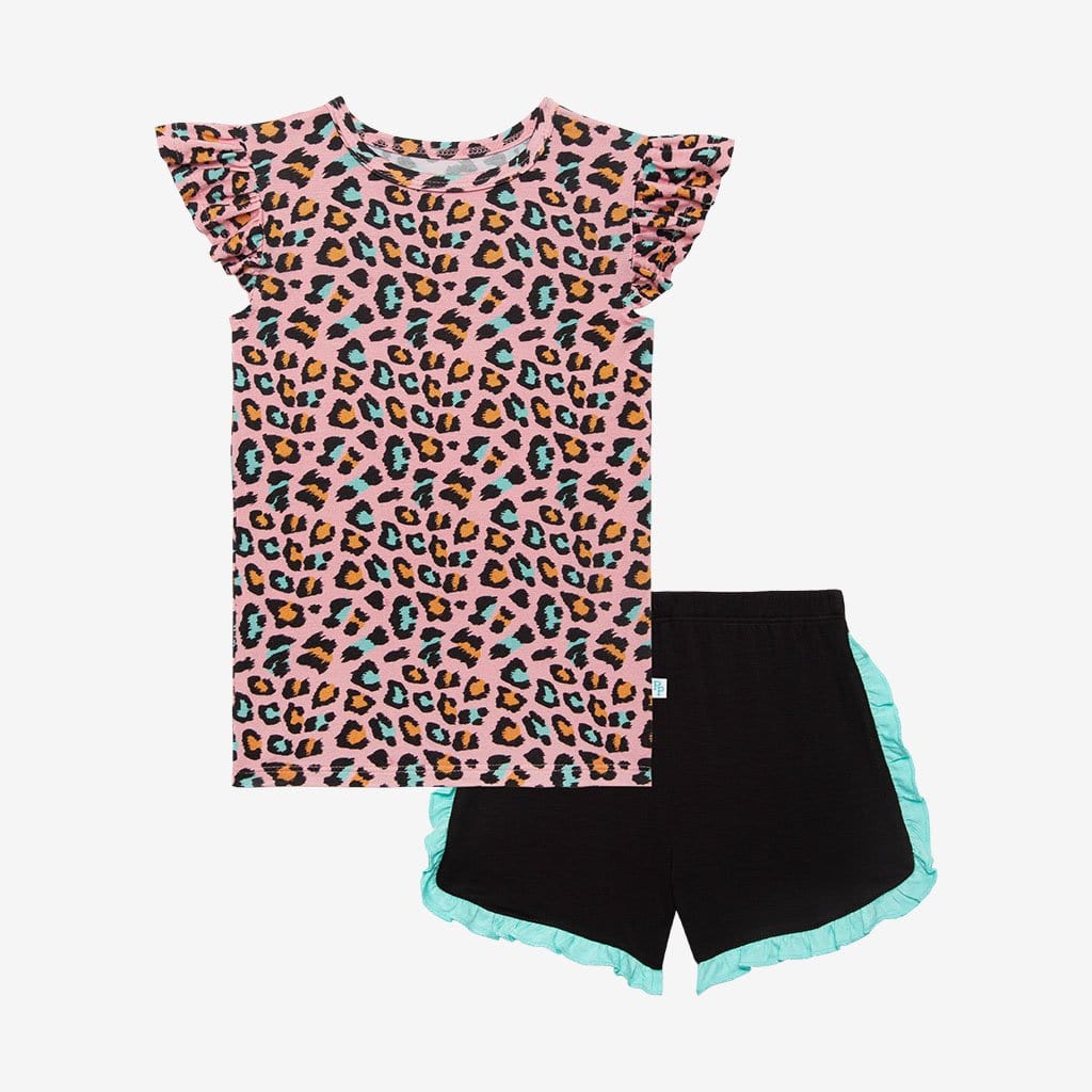 Roxy Ruffled Cap Sleeve Top Ruffled Short Set