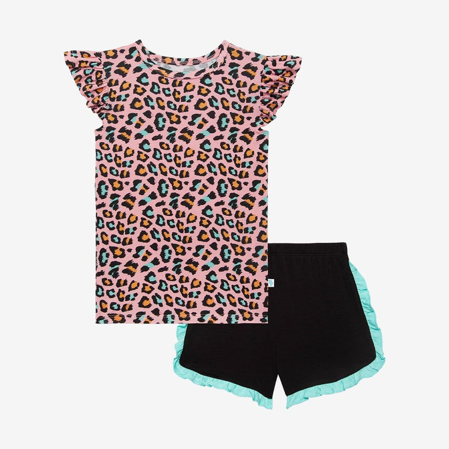 Roxy Ruffled Cap Sleeve Top Ruffled Short Set