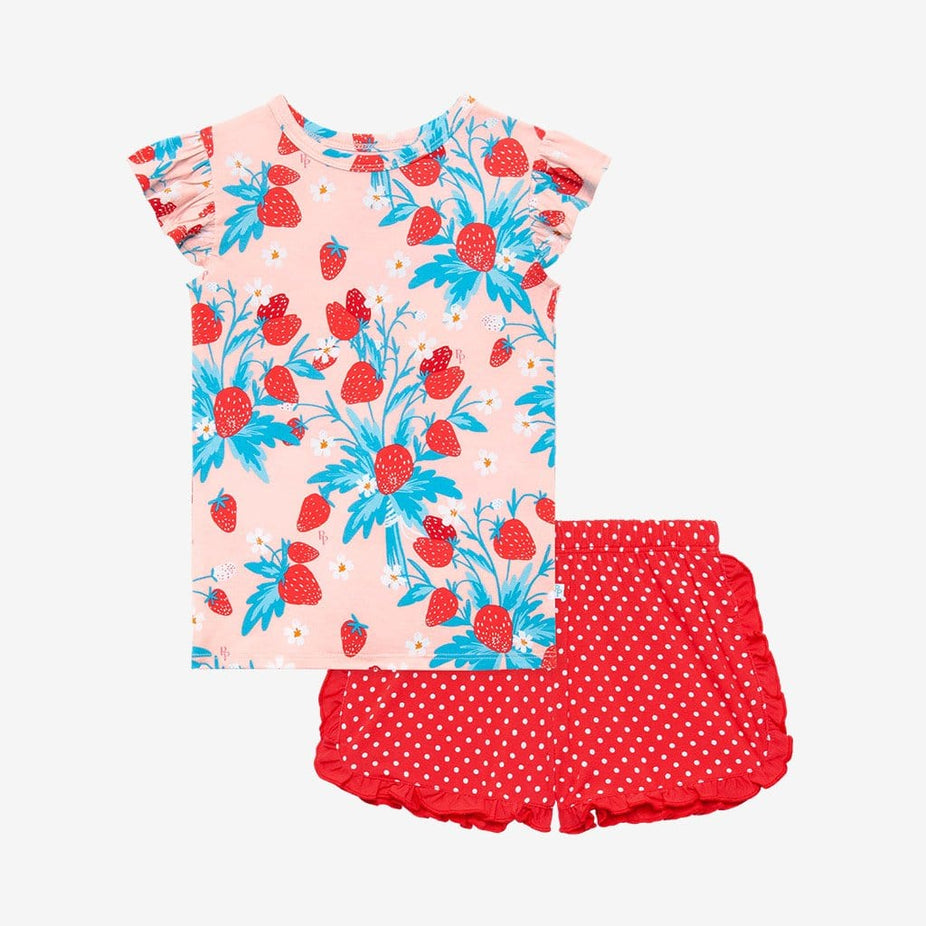 Strawberry Ruffled Cap Sleeve Top Ruffled Short Set