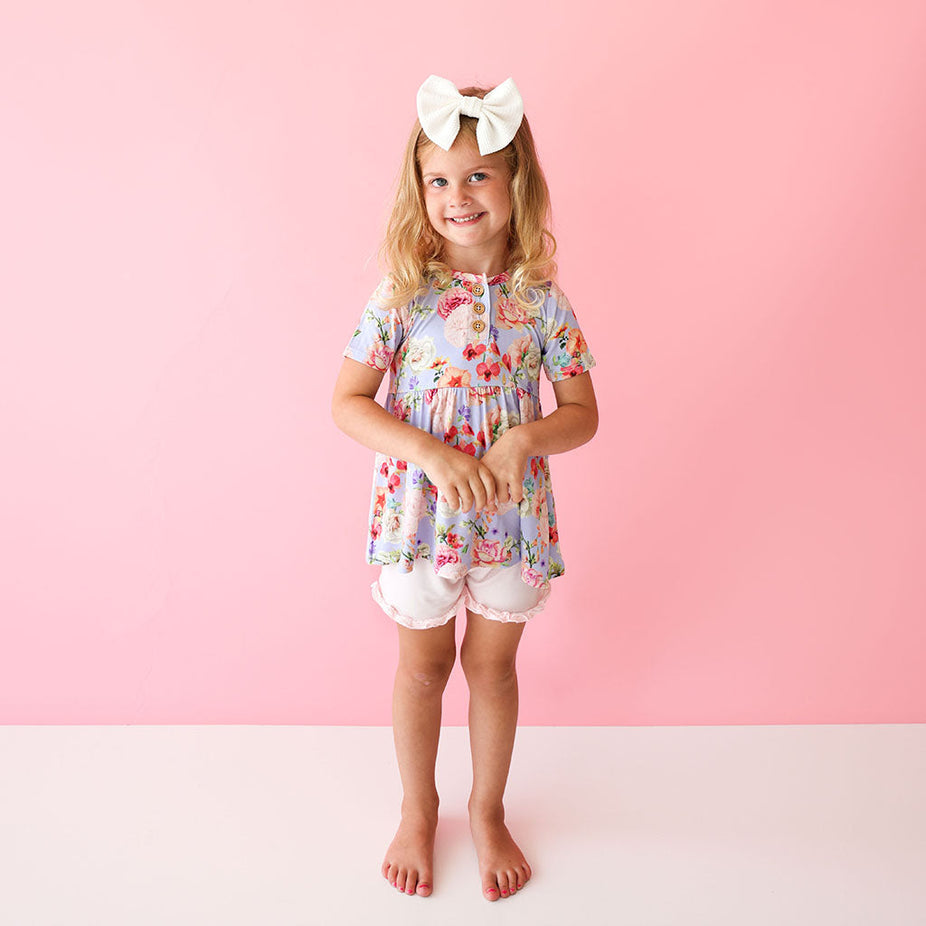 Bellamy Short Sleeve Henley Peplum Ruffled Short Set