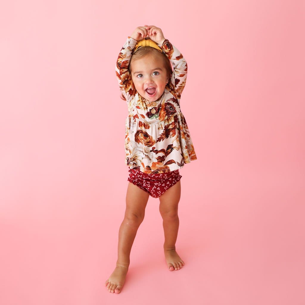Julieta Long Sleeve Henley Peplum Ruffled Bummie Set