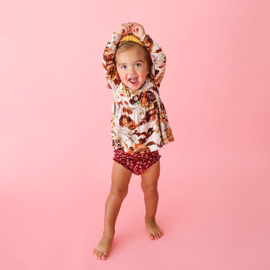 Julieta Long Sleeve Henley Peplum Ruffled Bummie Set