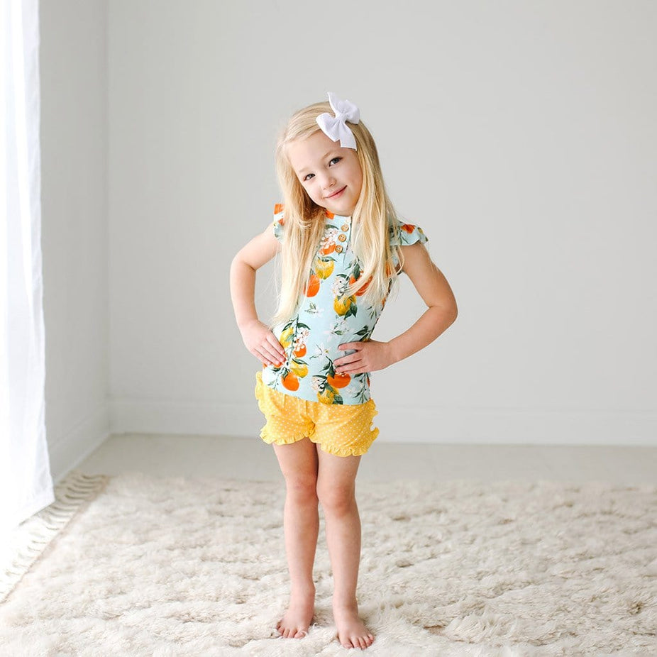 Mirabella Ruffled Cap Sleeve Henley Top Ruffled Short Set