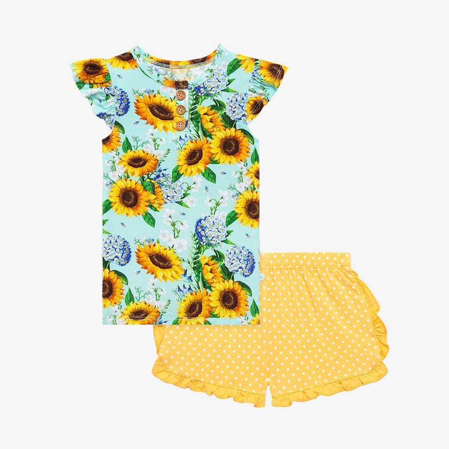 Sunny Ruffled Cap Sleeve Henley Top Ruffled Short Set