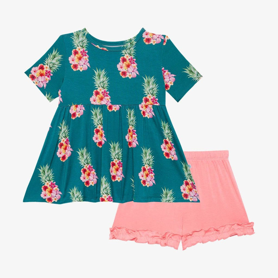 Ananans Short Sleeve Peplum Ruffled Short Set