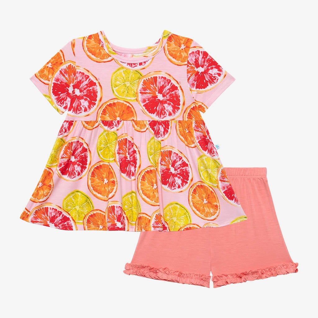 Citrine Short Sleeve Peplum Ruffled Short Set