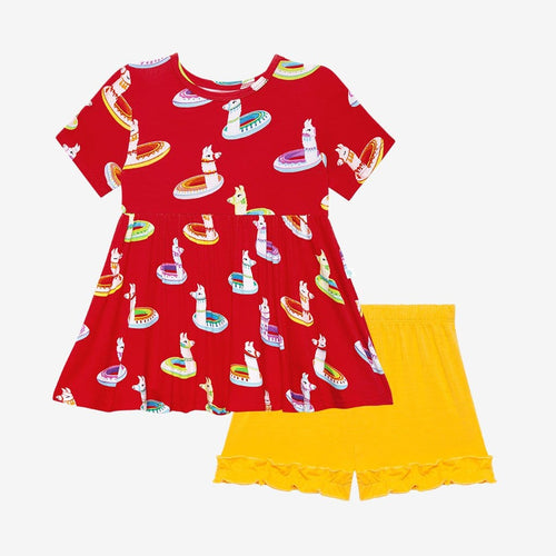 Emilio Short Sleeve Peplum Ruffled Short Set in red print