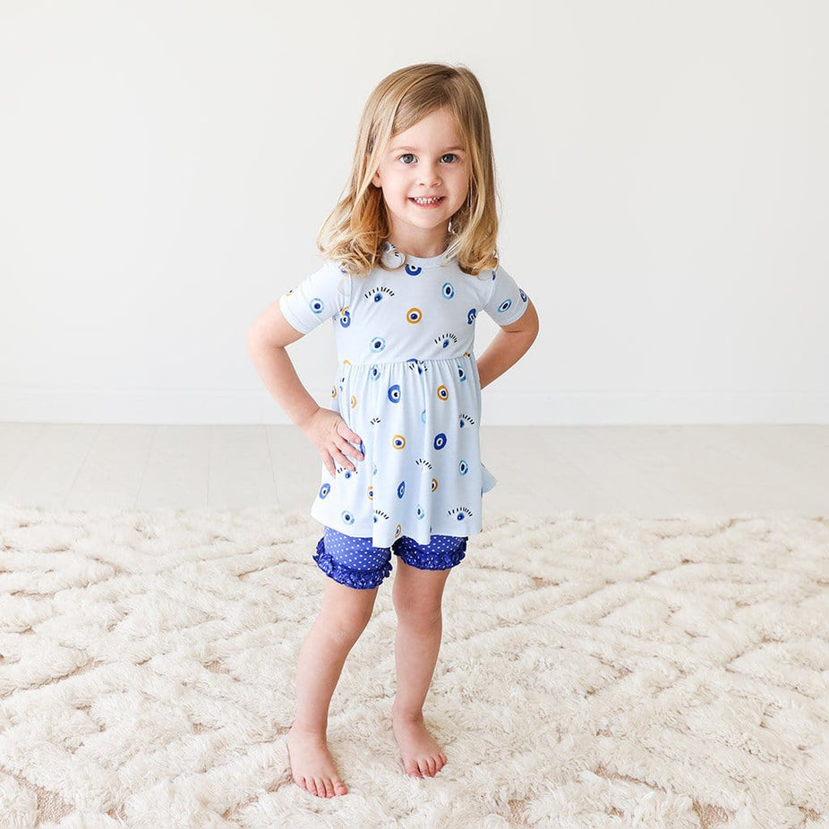 Toddler wearing Evil Eye Short Sleeve Peplum Ruffled Short Set