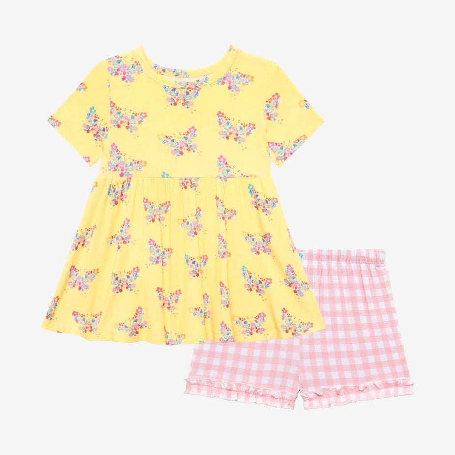 Keira Short Sleeve Peplum Ruffled Short Set