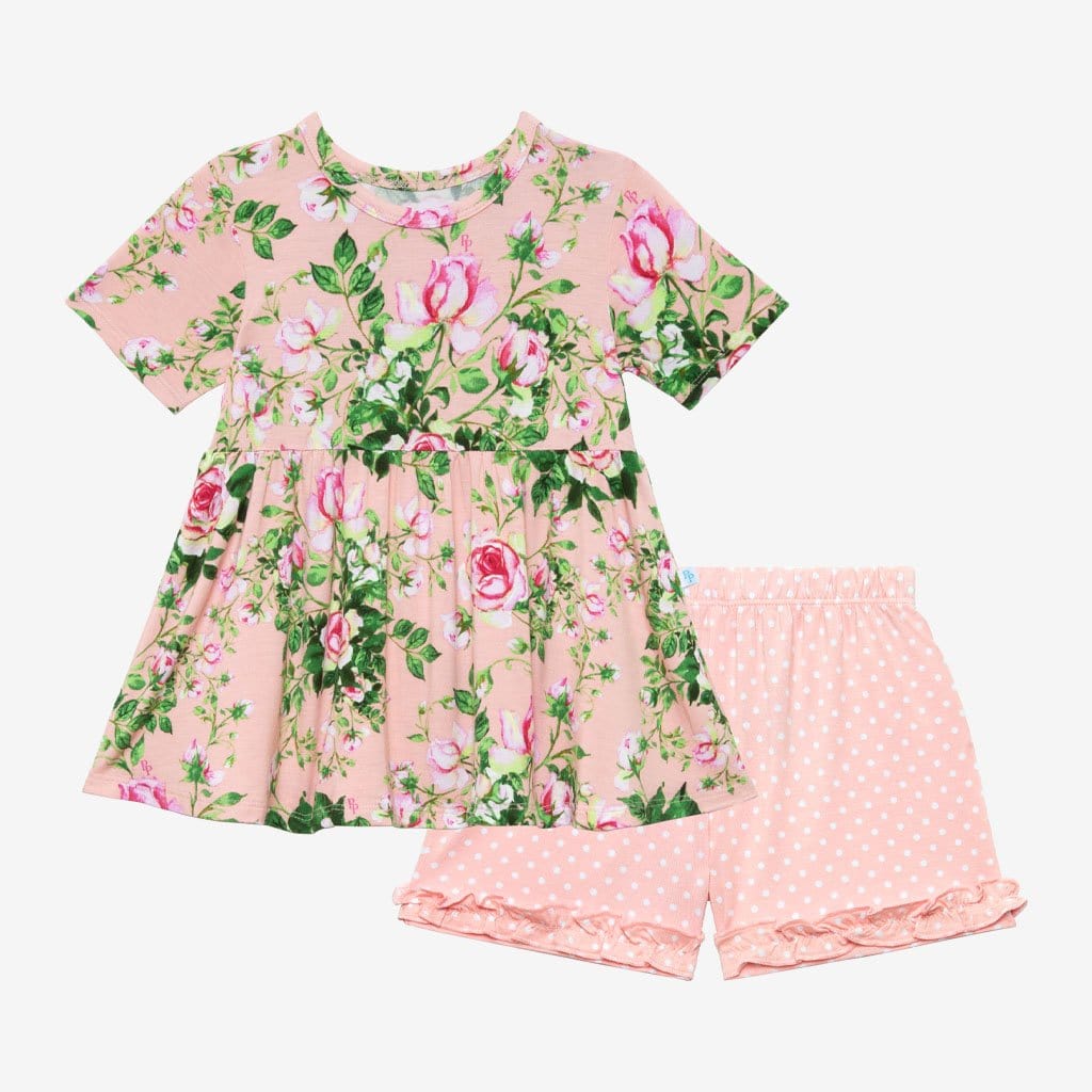 Renia Short Sleeve Peplum Ruffled Short Set