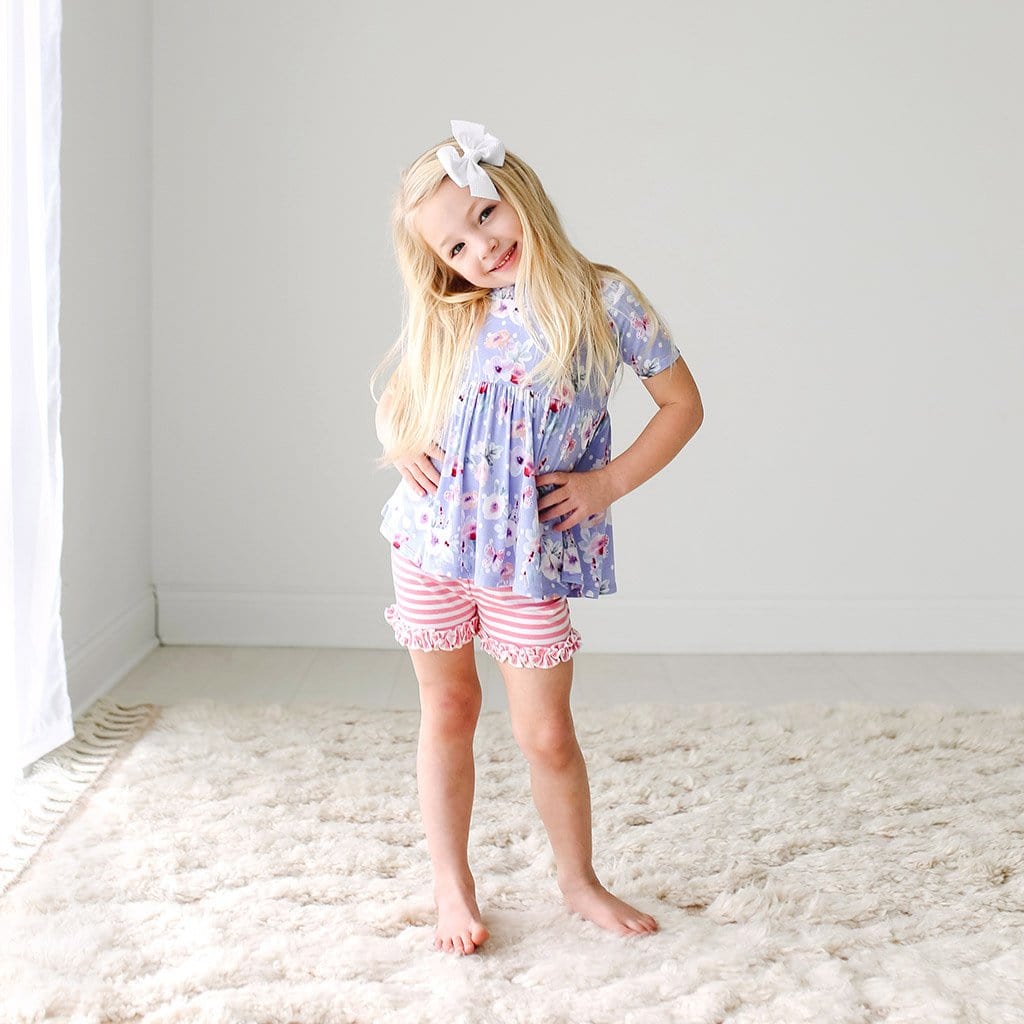 Samantha Short Sleeve Peplum Ruffled Short Set