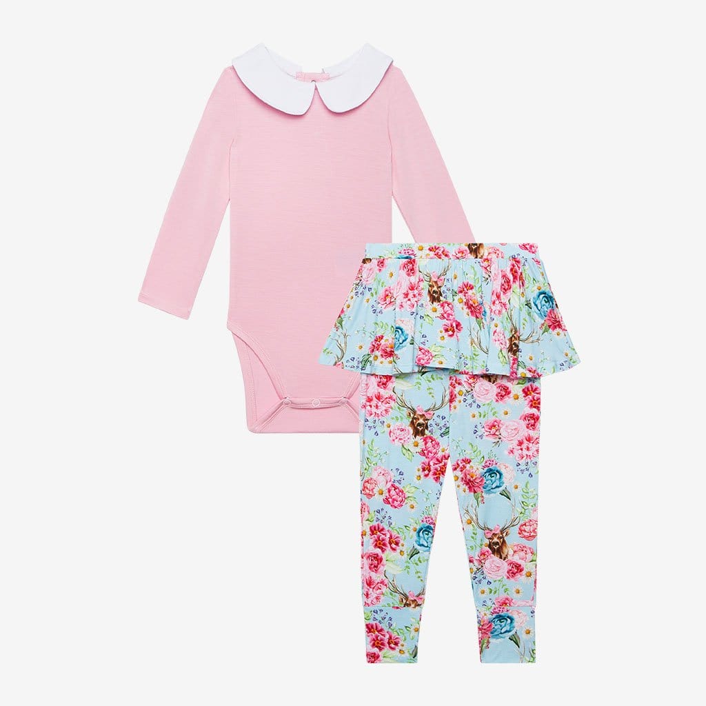 Fawn Long Sleeve Collared Bodysuit Skirted Legging Set