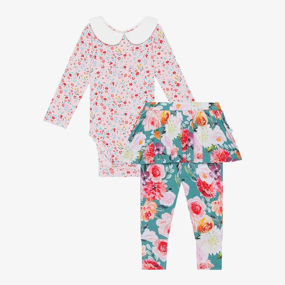 Gabrielle Long Sleeve Collared Bodysuit Skirted Legging Set
