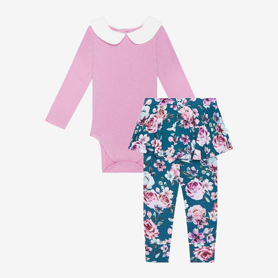 Keisha Long Sleeve Collared Bodysuit Skirted Legging Set