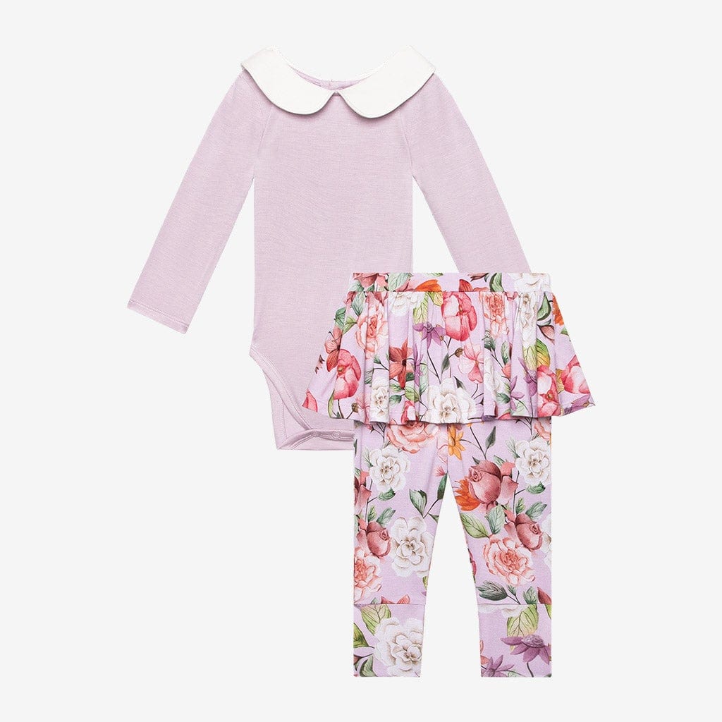 Pari Long Sleeve Collared Bodysuit Skirted Legging Set