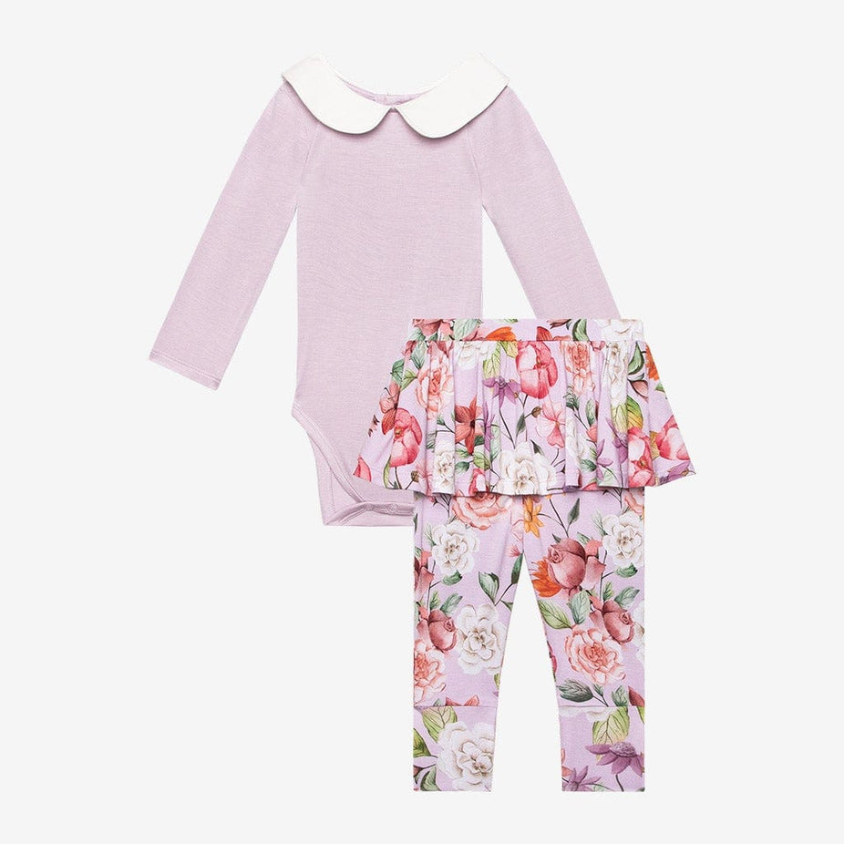 Pari Long Sleeve Collared Bodysuit Skirted Legging Set
