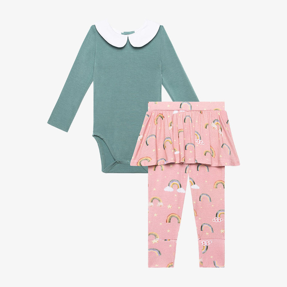 Shay Long Sleeve Collared Bodysuit Skirted Legging Set