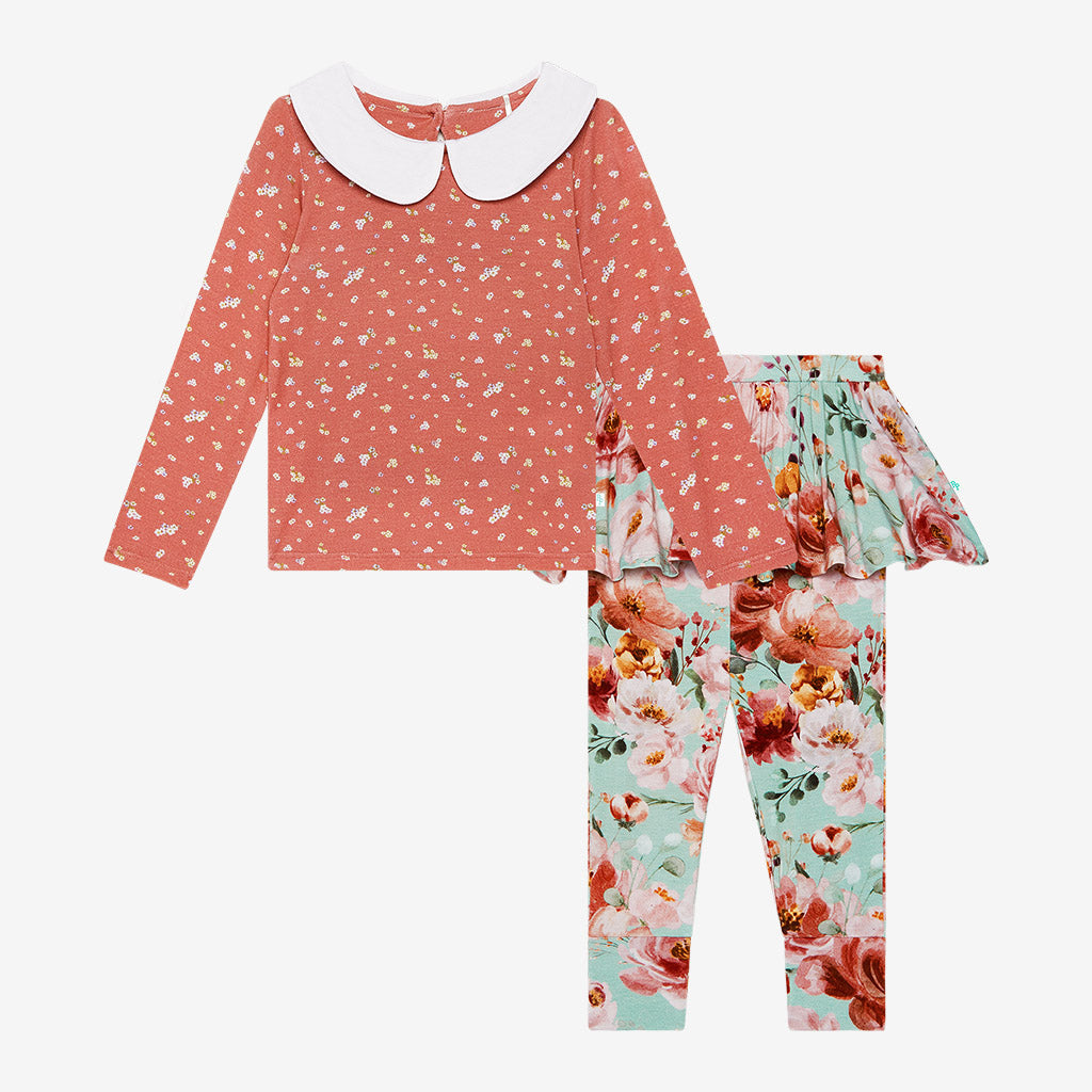 Cheyenne Long Sleeve Collared Top Skirted Legging Set