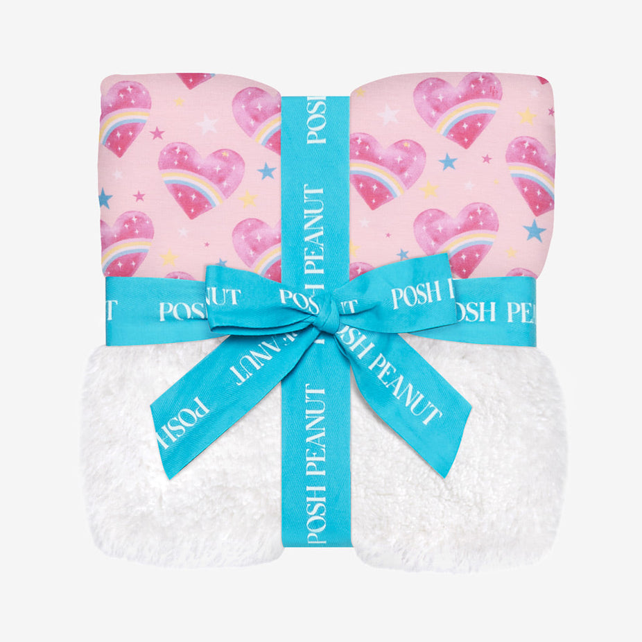 Rainbow Hearts Square Plush Patoo® Blanket