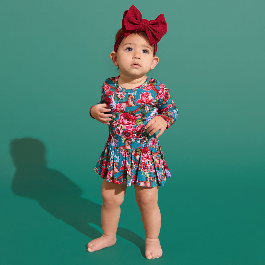 FAO Schwarz® Floral Long Sleeve Twirl Skirt Bodysuit