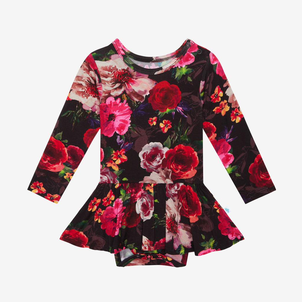 alice + olivia® Midnight Rose Long Sleeve Twirl Skirt Bodysuit