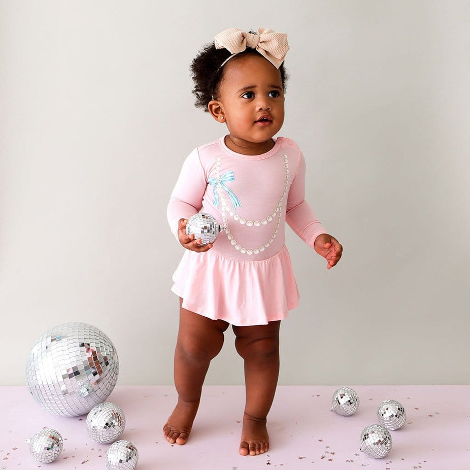 Posh Bow Long Sleeve Twirl Skirt Bodysuit