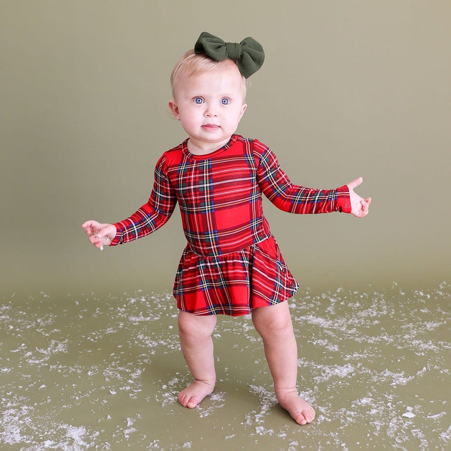 Vintage Red Tartan Long Sleeve Twirl Skirt Bodysuit