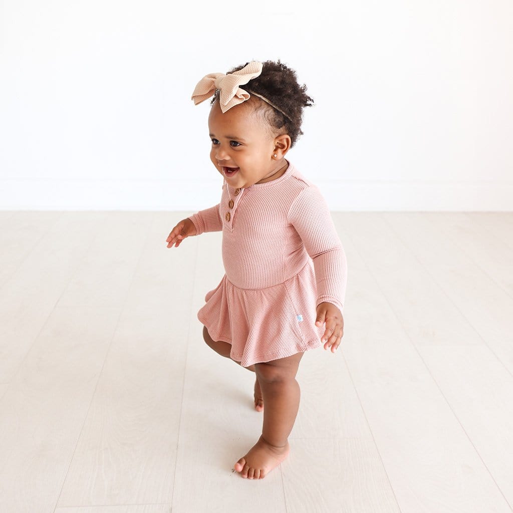 Desert Rose Waffle Long Sleeve Henley Twirl Skirt Bodysuit