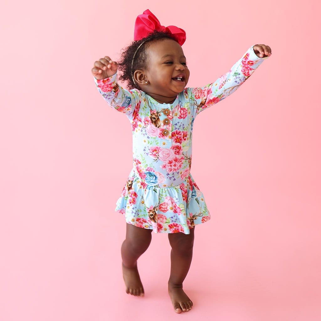 Fawn Long Sleeve Henley Twirl Skirt Bodysuit